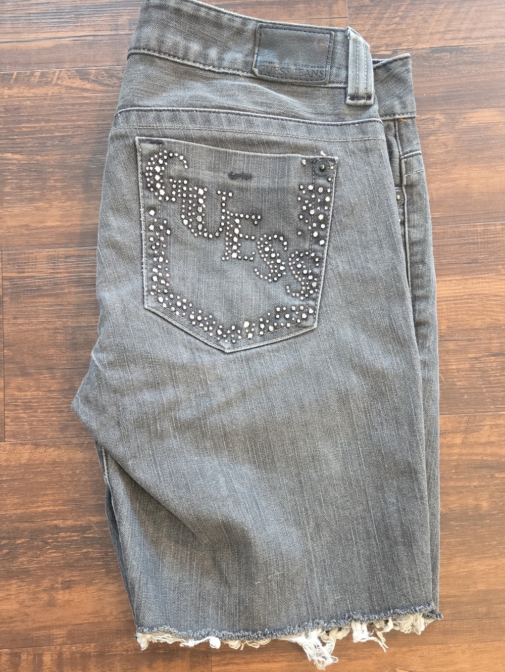 GUESS Gray Studded Cropped Denim Shorts